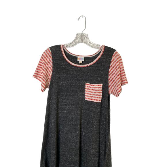 lularoe women  patriotic a line t shirt Dress sz xxs gray red white high low - Picture 4 of 6